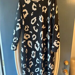 Leopard Print Black and White Midi Dress